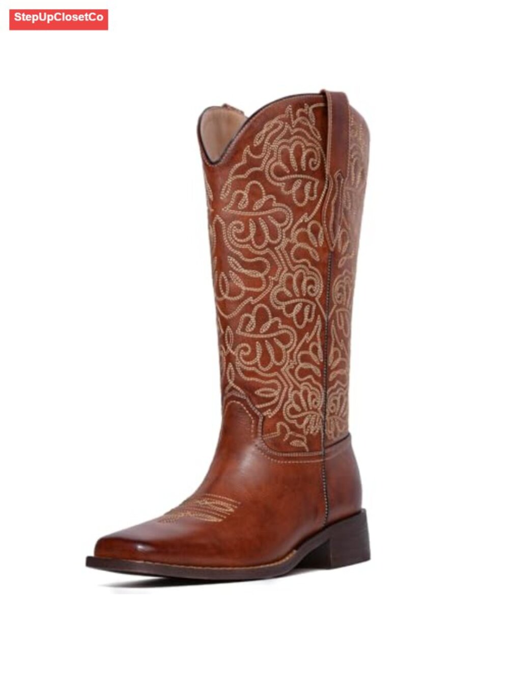 Women's Western Cowboy Boots Knee High Faux Leather Chunky Heel Boots